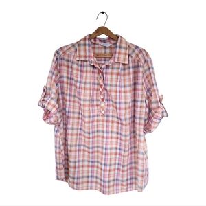 Vintage 80's Miss Fashionility Pink Plaid Pullover Blouse XL/XXL